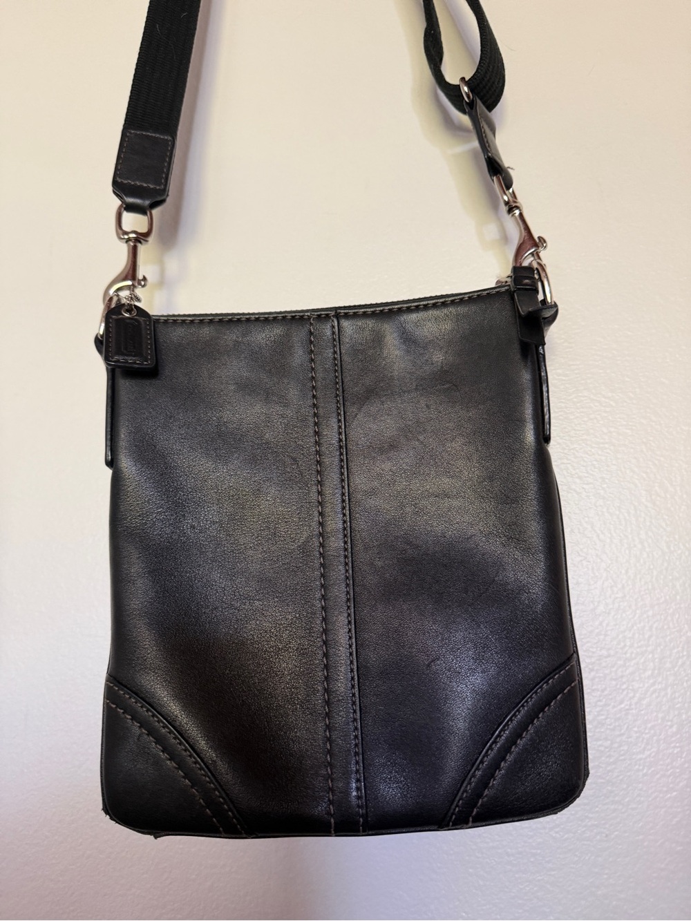 Coach Black Leather Vertical Crossbody Bag